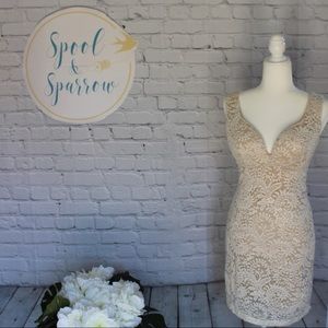 Emerald Sundae White Lace Overlay Bodycon Dress